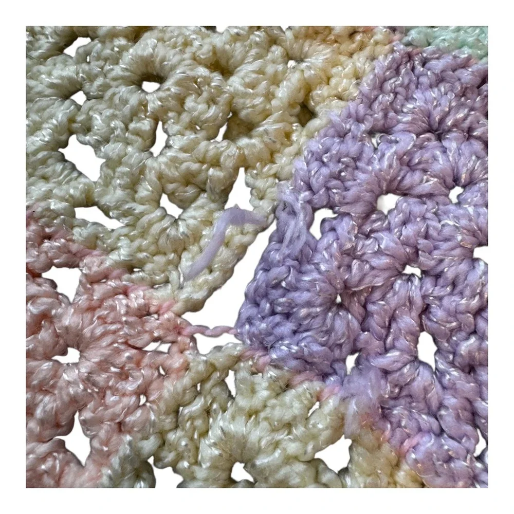 Vintage 80s Pastel Granny Square Baby Blanket‎ Crochet Knit Cottage Core Nursery - Picture 5 of 6